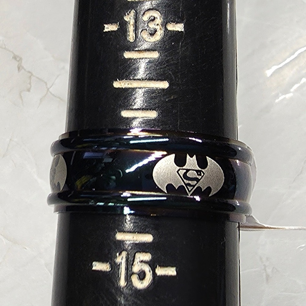 New DC Comics Batman Superman Mashup Band Ring Size 14 Black Superhero Jewelry